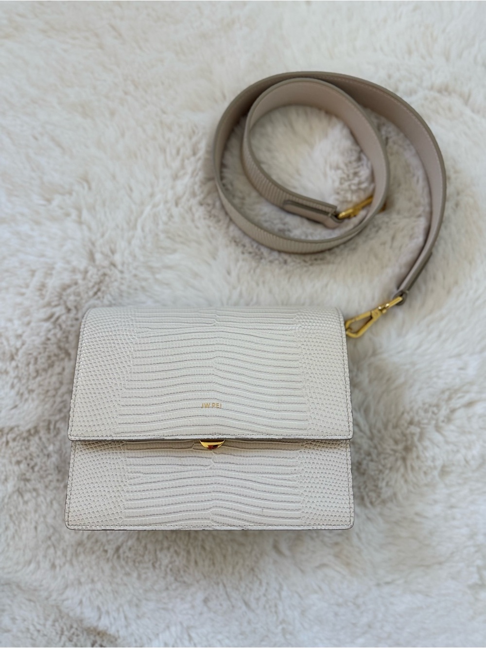 JW PEI Cream Textured Mini Crossbody with Gold Hardware